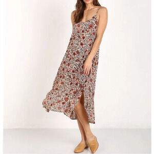 Amuse Society Floral Slip Midi Dress in Rust and Cream